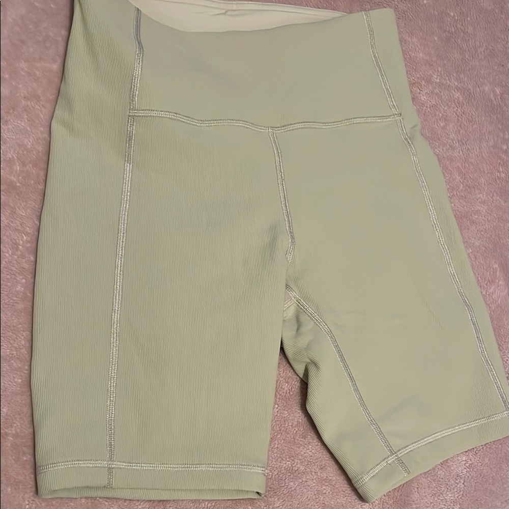Green Bike Shorts with Compression Fit and Wide Waistband